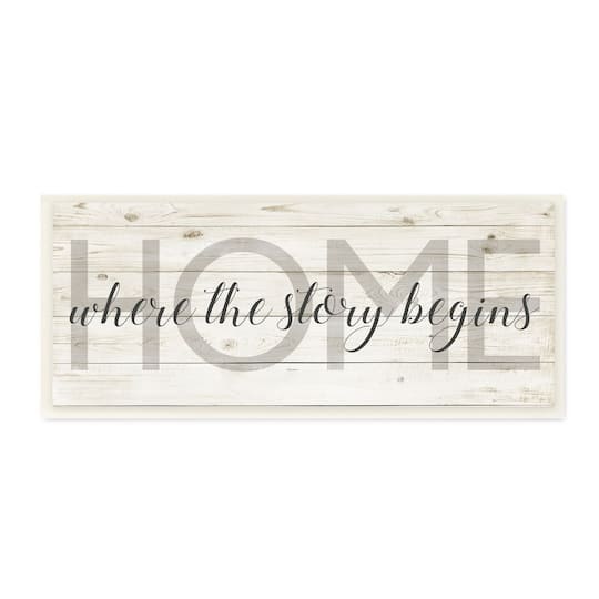 Stupell Industries Story Begins Family Home Inspirational Word Textured Wood Design Wood Wall Plaque